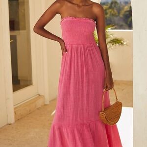 Anthropologie Marisol Smocked Gauze Pink Maxi Dress